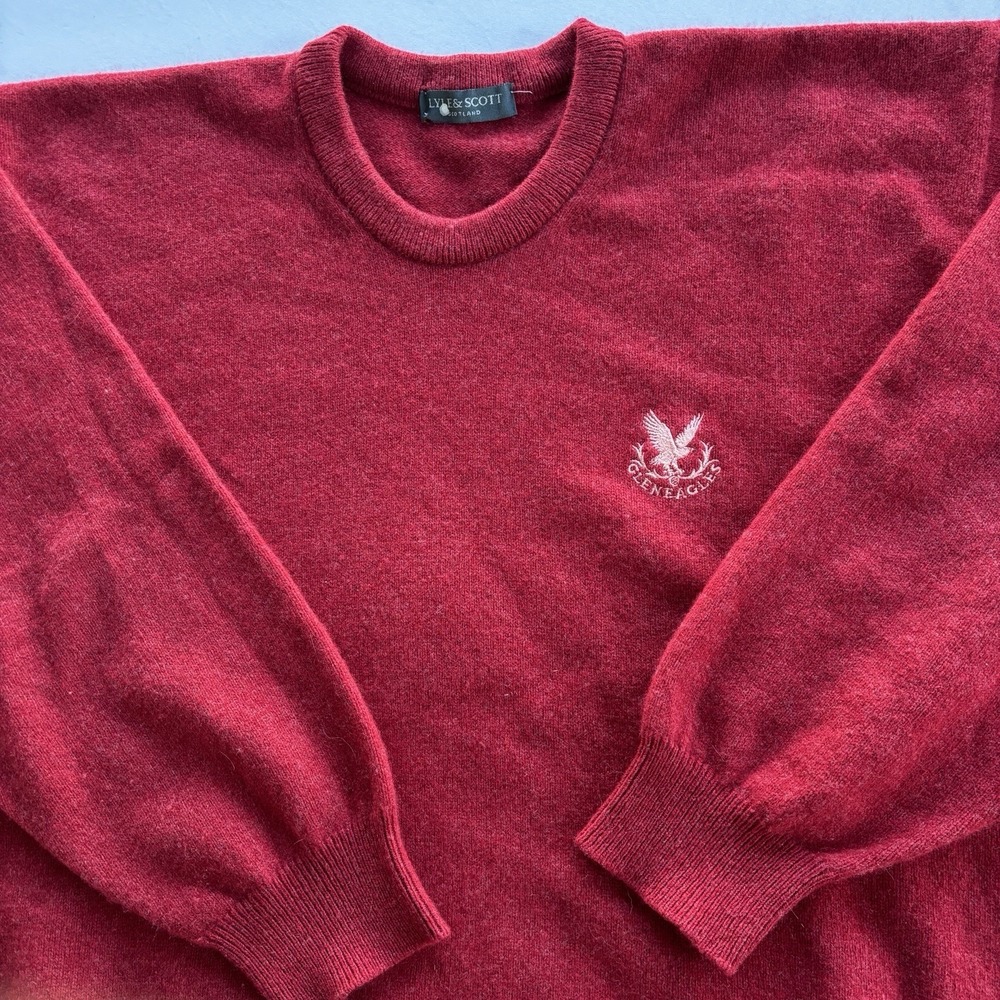 Lyle & Scott Gleneagles Scotland Red Wool Angora‎ Sweater Mens Large Vintage